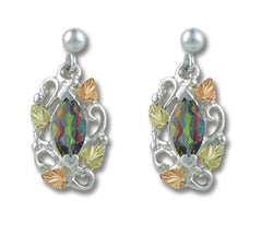 Mystic Fire Topaz Marquise Earrings, Sterling Silver, 12k Green and Rose Gold Black Hills Gold Motif