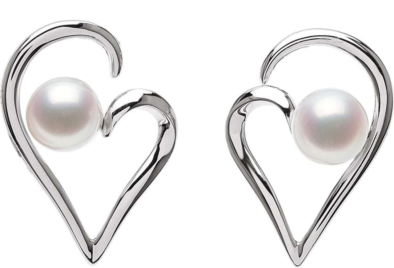 Freshwater Cultured Pearl Heart Earrings, 7MM - 7.50 MM, Sterling Silver