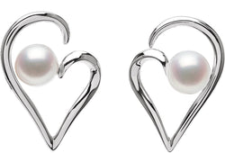 Freshwater Cultured Pearl Heart Earrings, 7MM - 7.50 MM, Sterling Silver