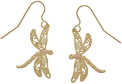10k Yellow Gold Dragonfly Filigree Earrings, 12k Green Gold, 12k Rose Gold Black Hills Gold