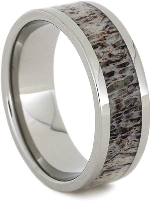 Deer Antler Inlay 8mm Comfort-Fit Titanium Band, Size 5.25