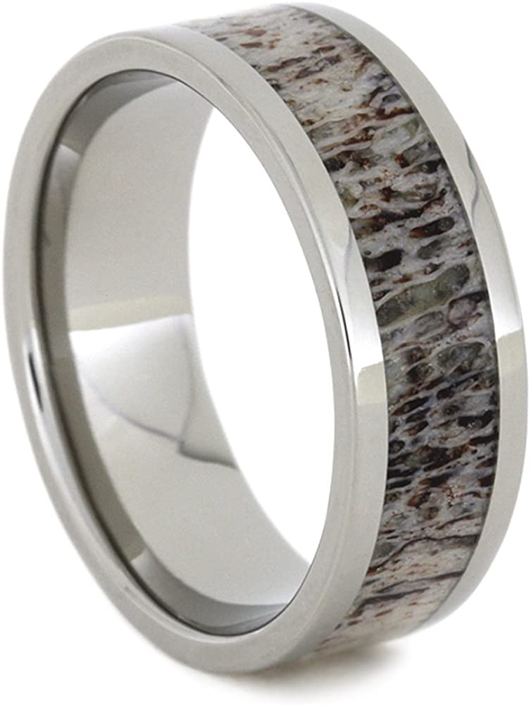 Deer Antler Inlay 8mm Comfort-Fit Titanium Band, Size 9