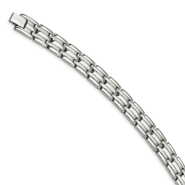 Men's Brushed and Polished Stainless Steel 11mm Bracelet, 8.5"