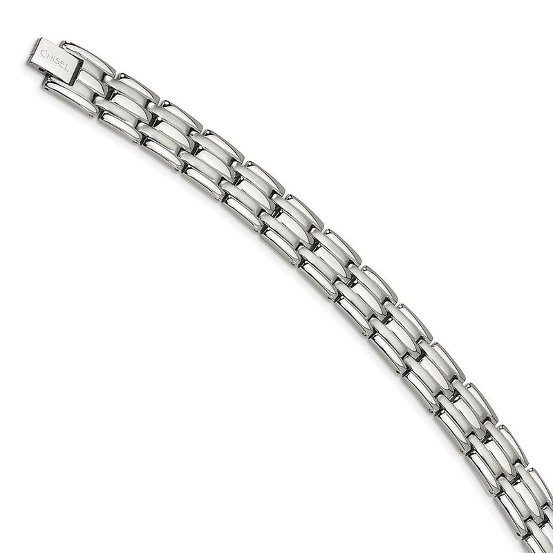Men's Brushed and Polished Stainless Steel 11mm Bracelet, 8.5"