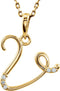 5-Stone Diamond Letter 'V' Initial 14k Yellow Gold Pendant Necklace, 18" (.03 Cttw, GH, I1)