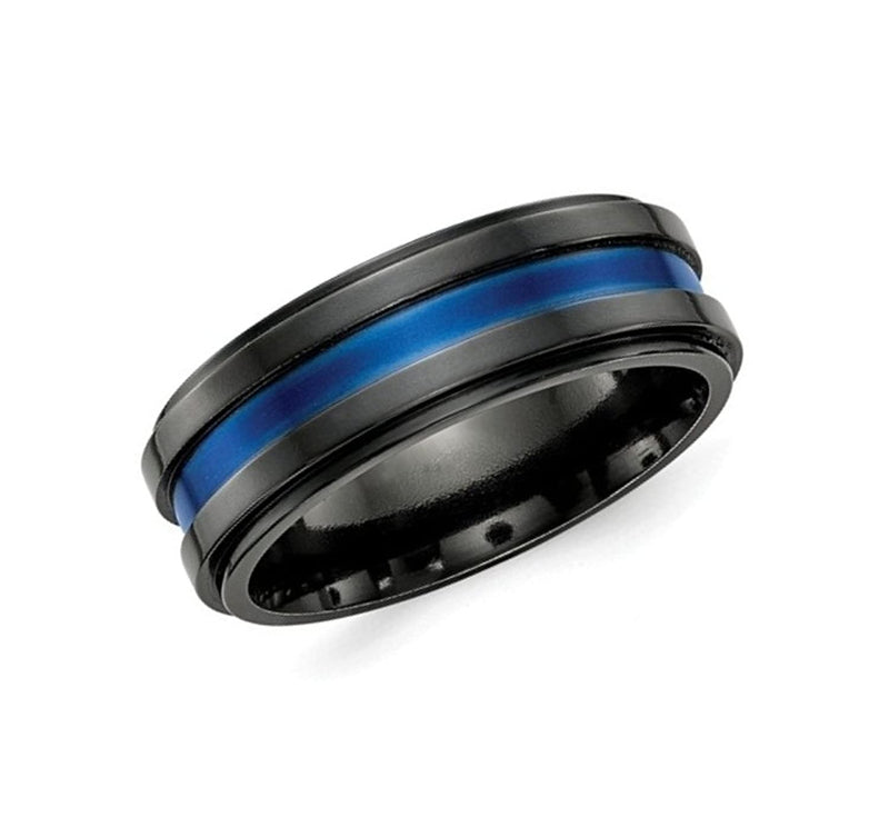 Edward Mirell Black Titanium Grooved Blue Anodized 7.5mm Band