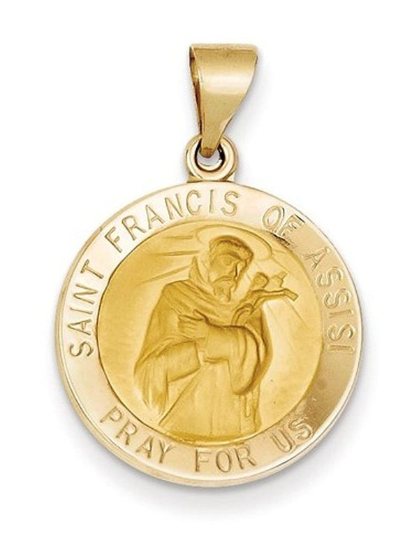14k Yellow Gold Polished And Satin St. Francis Of Assisi Pendant Medal (21X18MM)