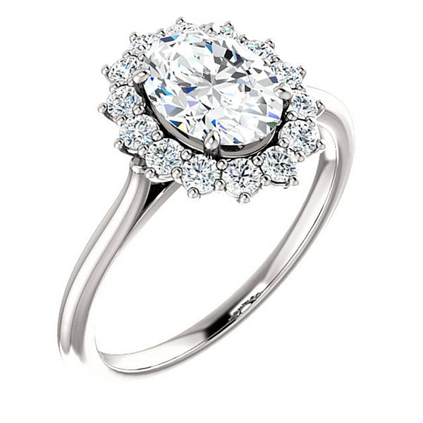 Oval Cubic Zirconia and Diamond Halo 14k White Gold Ring (.35 Cttw, GH Color, SI2-SI3 Clarity), Size 5.75