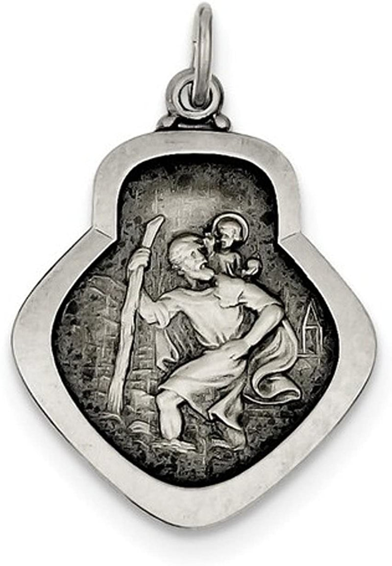 Sterling Silver Antiqued Saint Christopher Medal (47X37 MM)