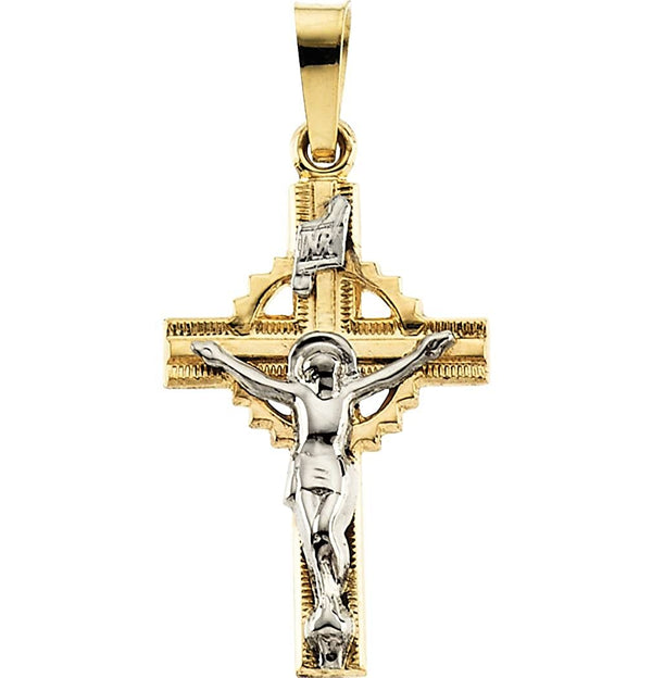 Two-Tone 3D Celtic Crucifix 14k Yellow and White Gold Pendant (32X21MM)