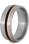 Ziricote Wood, 14k Rose Gold Pinstripes 8mm Comfort-Fit Brushed Titanium Band, Size 9.75