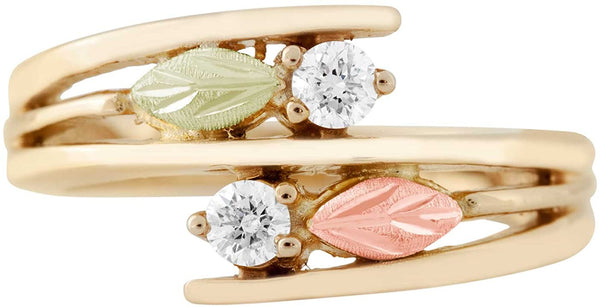 Tri-Color Bypass Diamond Ring, 10k Yellow Gold, 12k Green and Rose Gold Black Hills Gold Motif 8.75