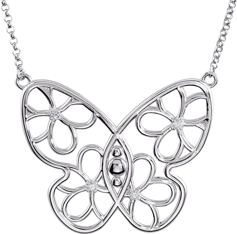 Diamond Butterfly Sterling Silver Pendant Necklace, 18" (.08 Cttw)