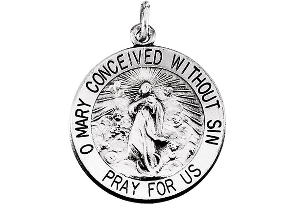 Sterling Silver Round Immaculate Conception Medal Necklace, 18" (18 MM)