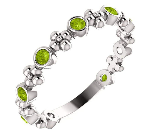 Genuine Peridot Beaded Ring, Rhodium-Plated 14k White Gold