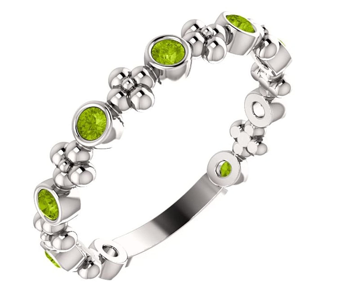 Platinum Genuine Peridot Beaded Ring