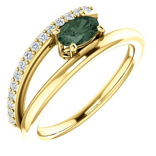 Chatham Created Alexandrite and Diamond Bypass Ring, 14k Yellow Gold (.125 Ctw, G-H Color, I1 Clarity)