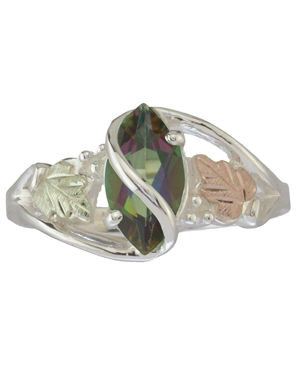 Sterling Silver .90 Ct Mystic Fire Ring with 12k Green and Rose Black Hills Gold Motif