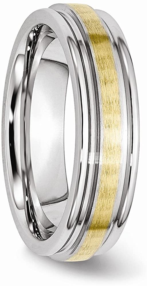 Men's Brushed Cobalt Chrome, 14k Yellow Gold Inlay 6mm Rounded Edge Band Size 7