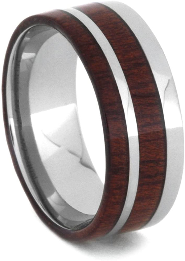 Bloodwood with Titanium Pinstripe 8mm Comfort-Fit Titanium Wedding Band, Size 14.5