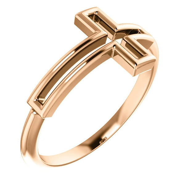 Embossed Cross 14k Rose Gold Ring, Size 9