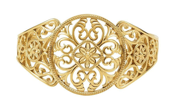 14k Yellow Gold Designer Filigree Cuff Bracelet