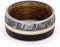 Dinosaur Bone, Gibeon Meteorite, Titanium, 14k Yellow Gold 10mm Comfort-Fit Whiskey Barrel Oak Wood Band, Size 14