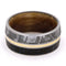 Dinosaur Bone, Gibeon Meteorite, Titanium, 14k Yellow Gold 10mm Comfort-Fit Whiskey Barrel Oak Wood Band