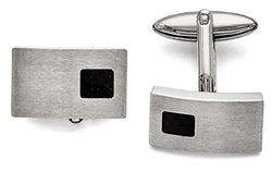 Stainless Steel Polished Black Carbon Fiber Inlay Rectangle Cuff Links