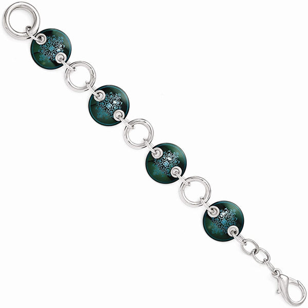 Black Ti, Sterling Silver Anodized Blue-Green 21mm Link Bracelet, 8"