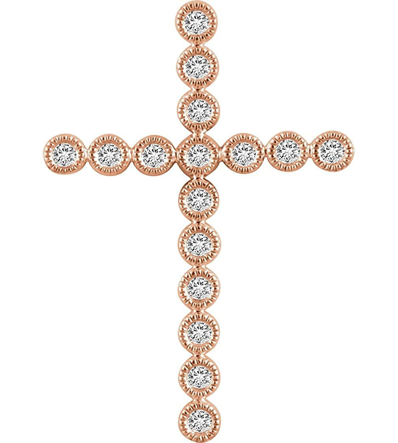 Diamond Paternoster Cross Pendant, 14k Rose Gold (.33 Ctw, H+ Color, I1 Clarity)