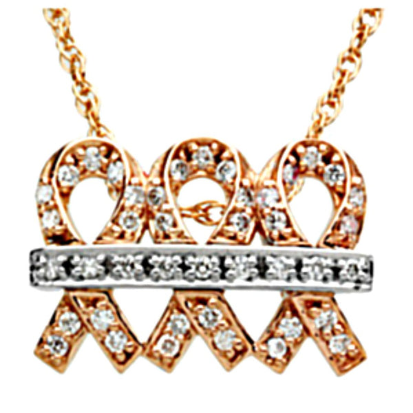 Diamond Breast Cancer Ribbon 'Me and My Two Friends'' 14k Rose Gold and White Gold Pendant Necklace, 18" (.20 Ctw, GH, SI2-SI3)