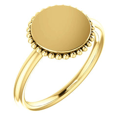 Engrave-able Beaded Signet Ring, 14k Yellow Gold