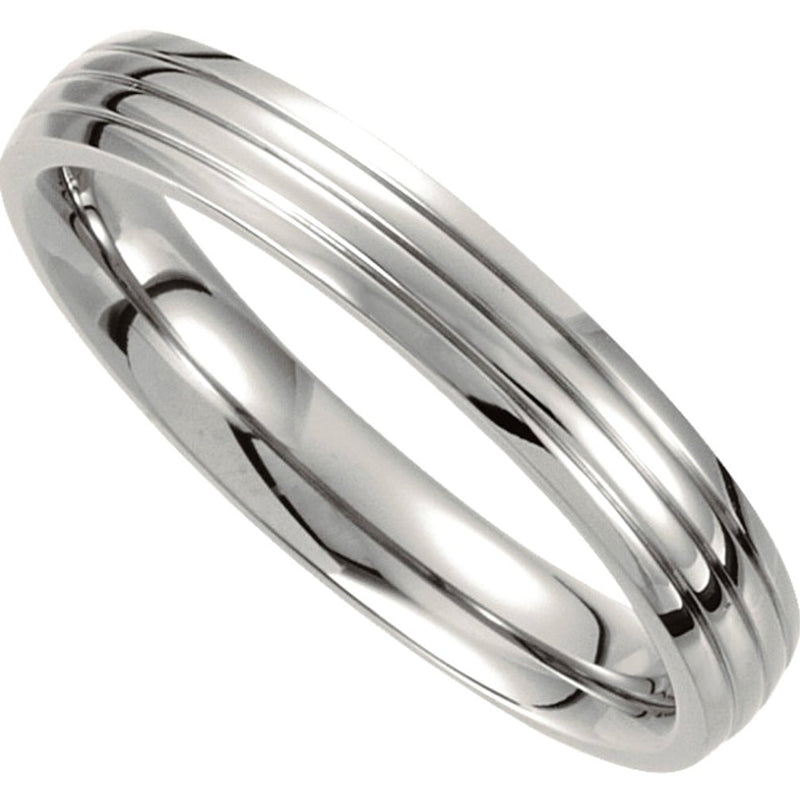 Titanium 4mm Comfort Fit Three Grooved Half Dome Ring