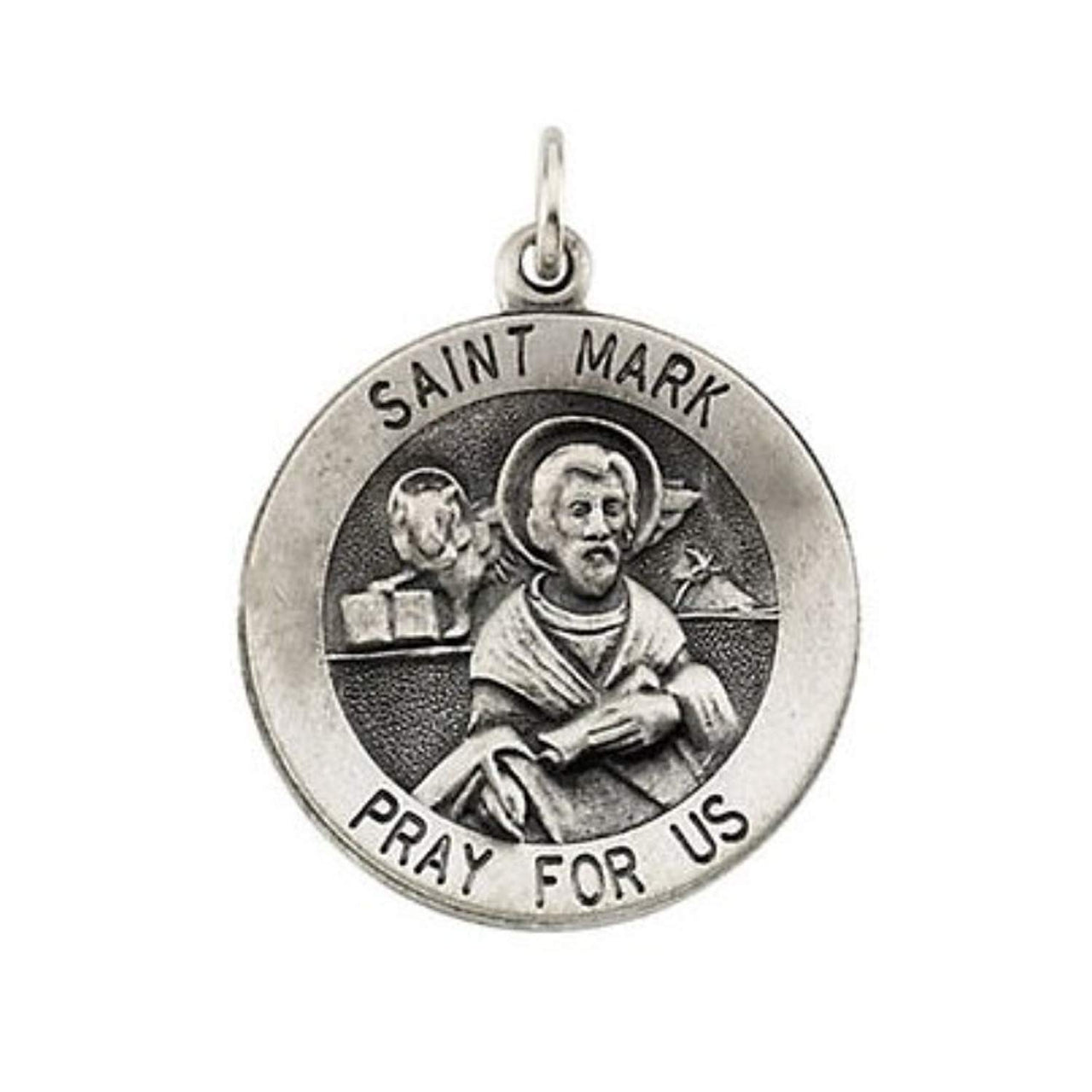 Rhodium Plated Sterling Silver St. Mark Medal (18.25MM)