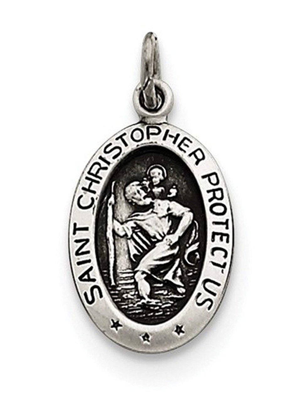 Sterling Silver Antiqued Saint Christopher Medal Charm Pendant (21X11 MM)