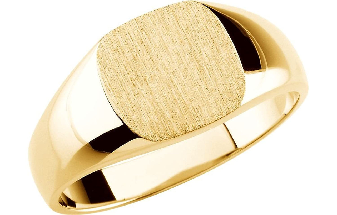 Men's Signet Semi-Polished 14k Yellow Gold Ring (10mm) Size 11