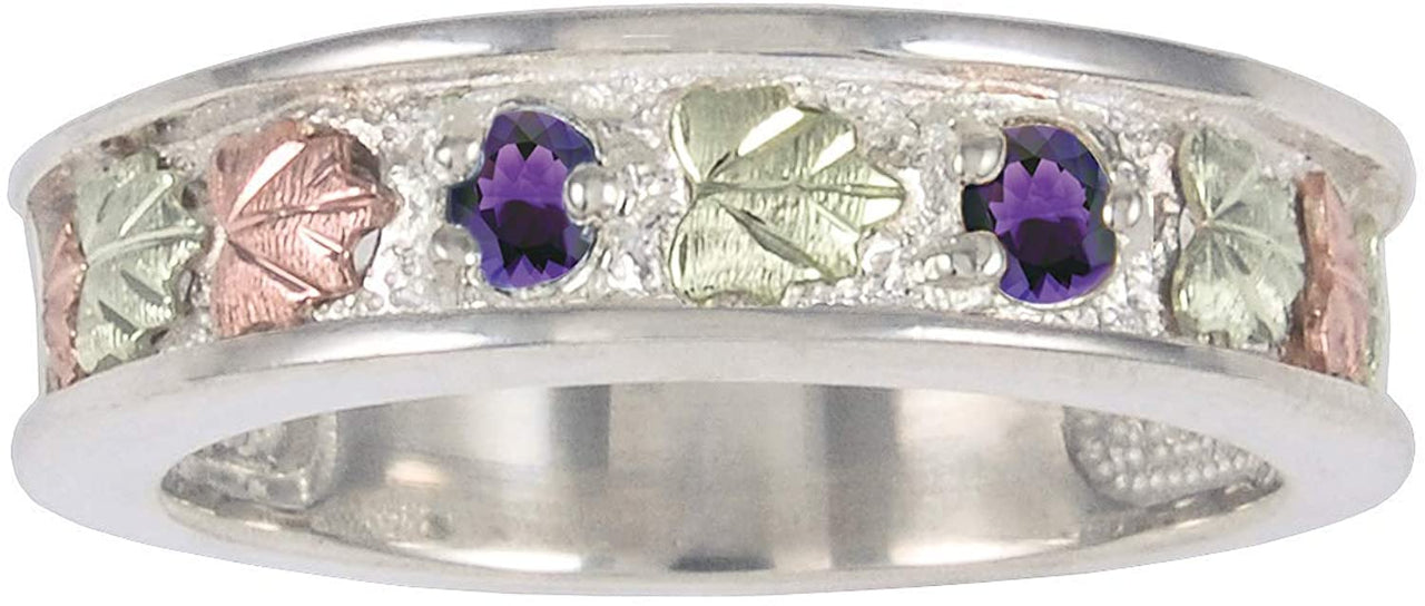 Black Hills Gold Amethyst Sterling Silver, 12k Rose Gold, 12k Green Gold Ring, Size 9.5