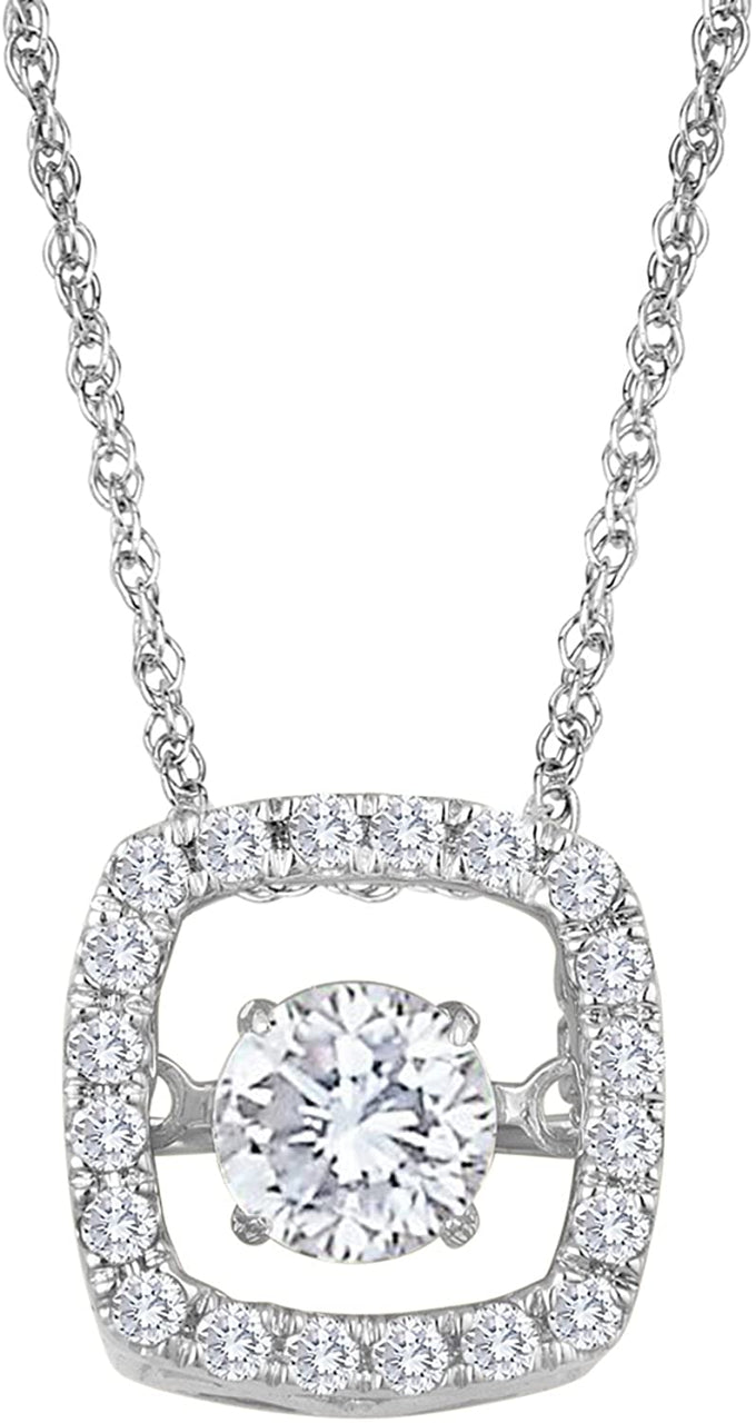 The Men's Jewelry Store (for HER) Glimmer Square Halo CZ Pendant Rhodium Plated Sterling Silver Necklace, 18"