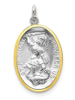 Rhodium-Plated And Vermeil Sterling Silver St. Michael Medal (35X20MM)