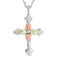 Latin Cross Pendant Necklace, Sterling Silver, 12k Green and Rose Gold Black Hills Gold Motif, 18"