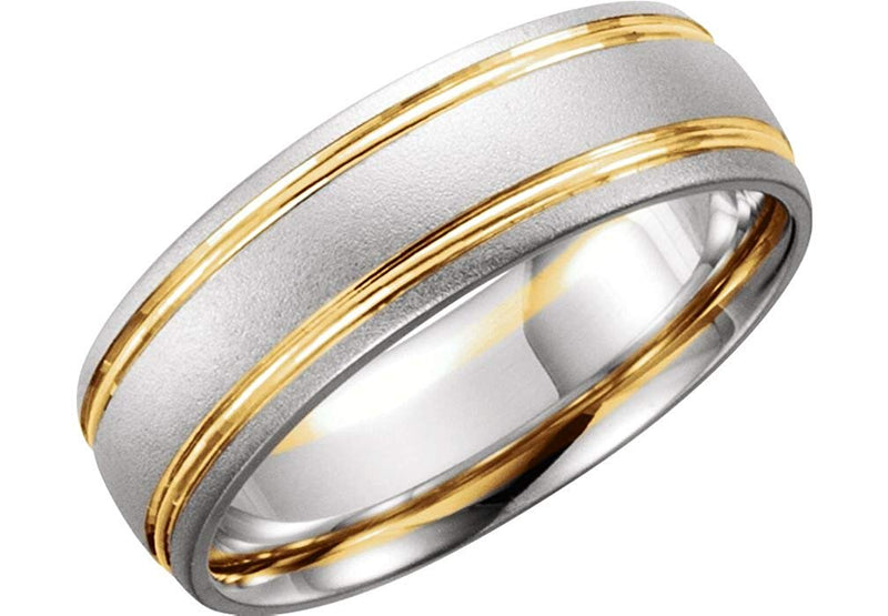 Two-Tone Comfort-Fit 7mm Rhodium-Plated 14k White and Yellow Gold Wedding Band