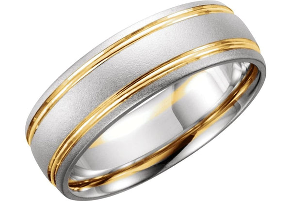 Two-Tone Comfort-Fit 7mm Rhodium-Plated 14k White and Yellow Gold Wedding Band, Size 14.75