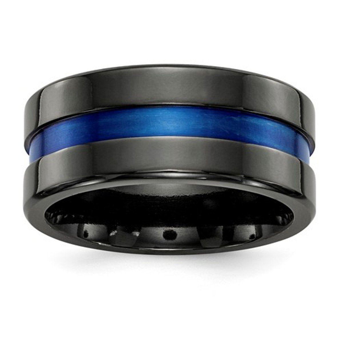 Edward Mirell Black Titanium Blue Anodized Wide Center 10mm Band