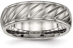 Brushed and Polished Titanium 7mm Grooved Decorative Band, Size 7