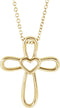 Open Heart Cross 14k Yellow Gold Pendent Necklace 16" and 18" (20.35X4.25 MM)