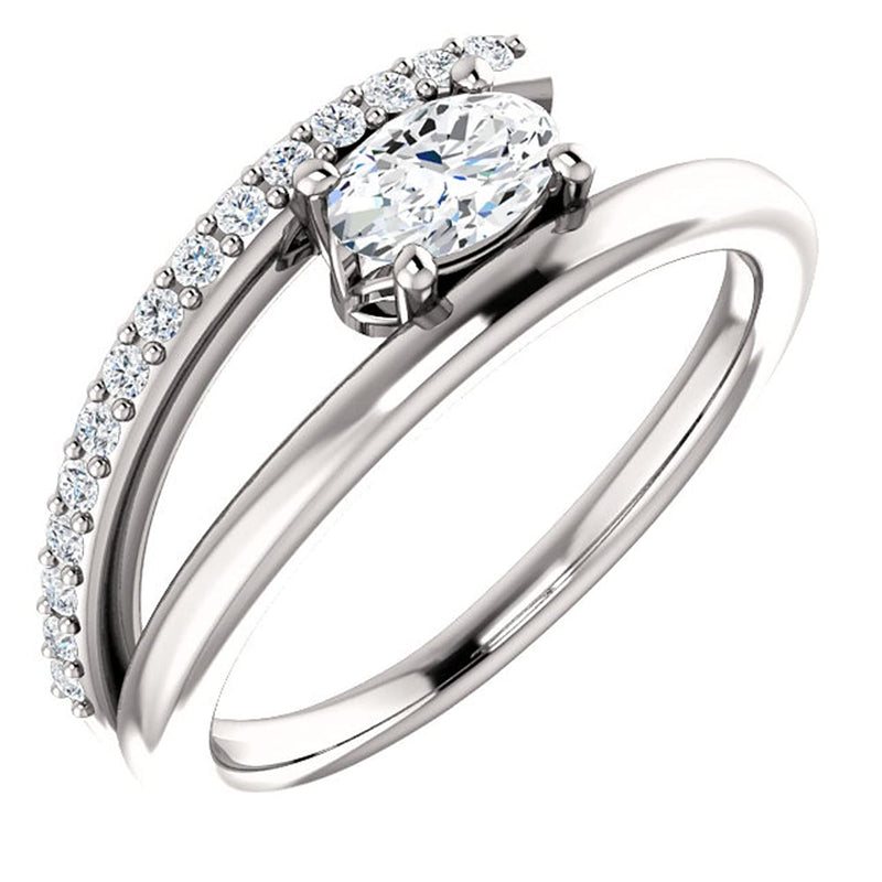 White Sapphire and Diamond Bypass Ring, Sterling Silver (.125 Ctw, G-H Color, I1 Clarity)