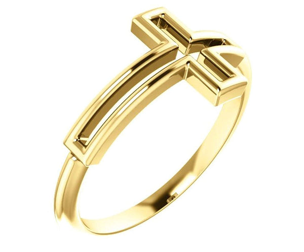 Embossed Cross 14k Yellow Gold Ring