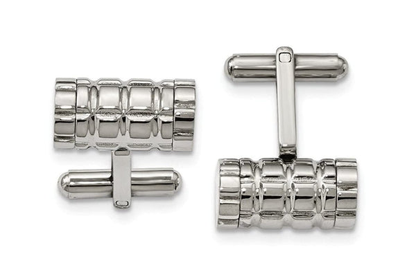 Stainless Steel Polished Grooved Cylindrical Cuff Links