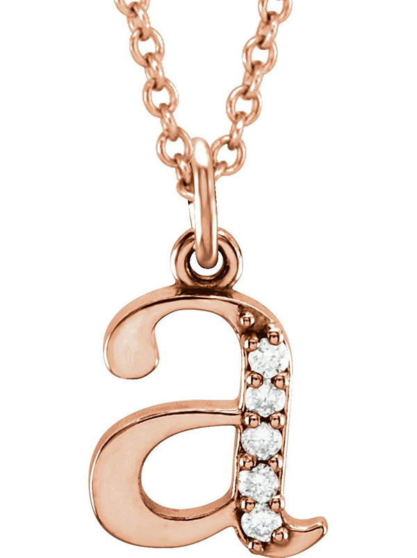 Petite Diamond Initial 'a' Lowercase Alphabet Letter 14k Rose Gold Pendant Necklace, 16" (.03 Ctw GH, I1)